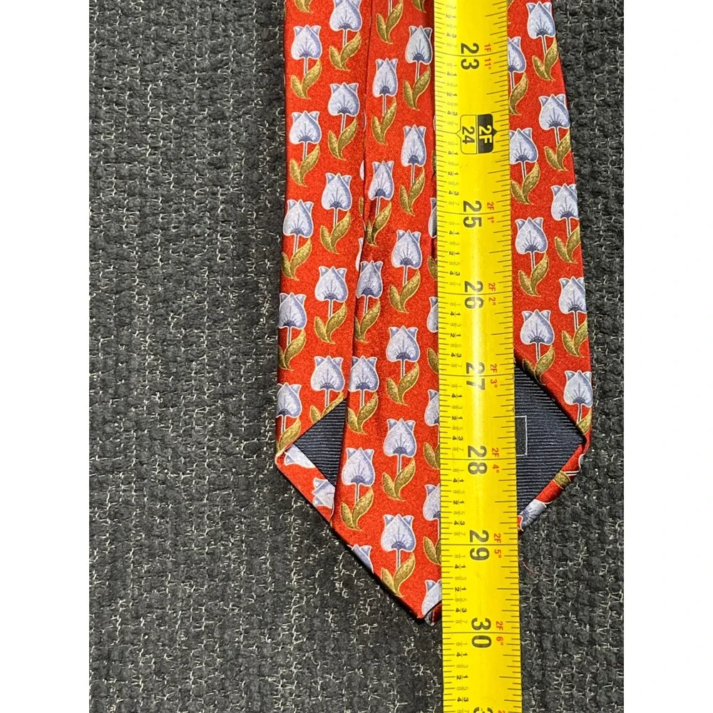 Ermenegildo Zegna Mens Red Silk Tulip Floral Pattern Necktie‎ Made in Italy